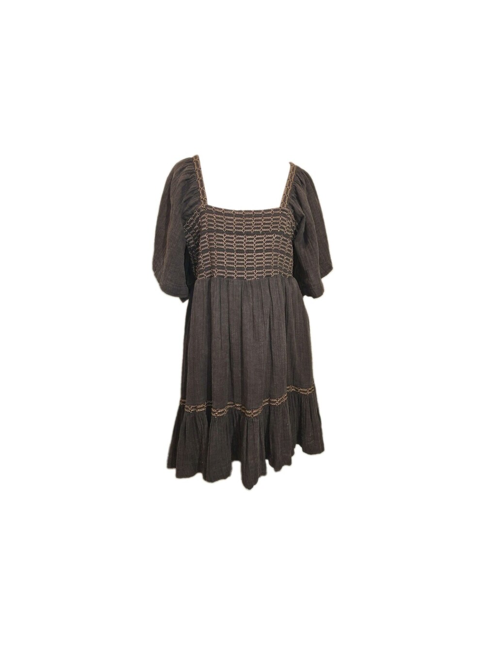 free people easy to love dress Sz L  Dark Brown Mini Tiered Babydoll Festival